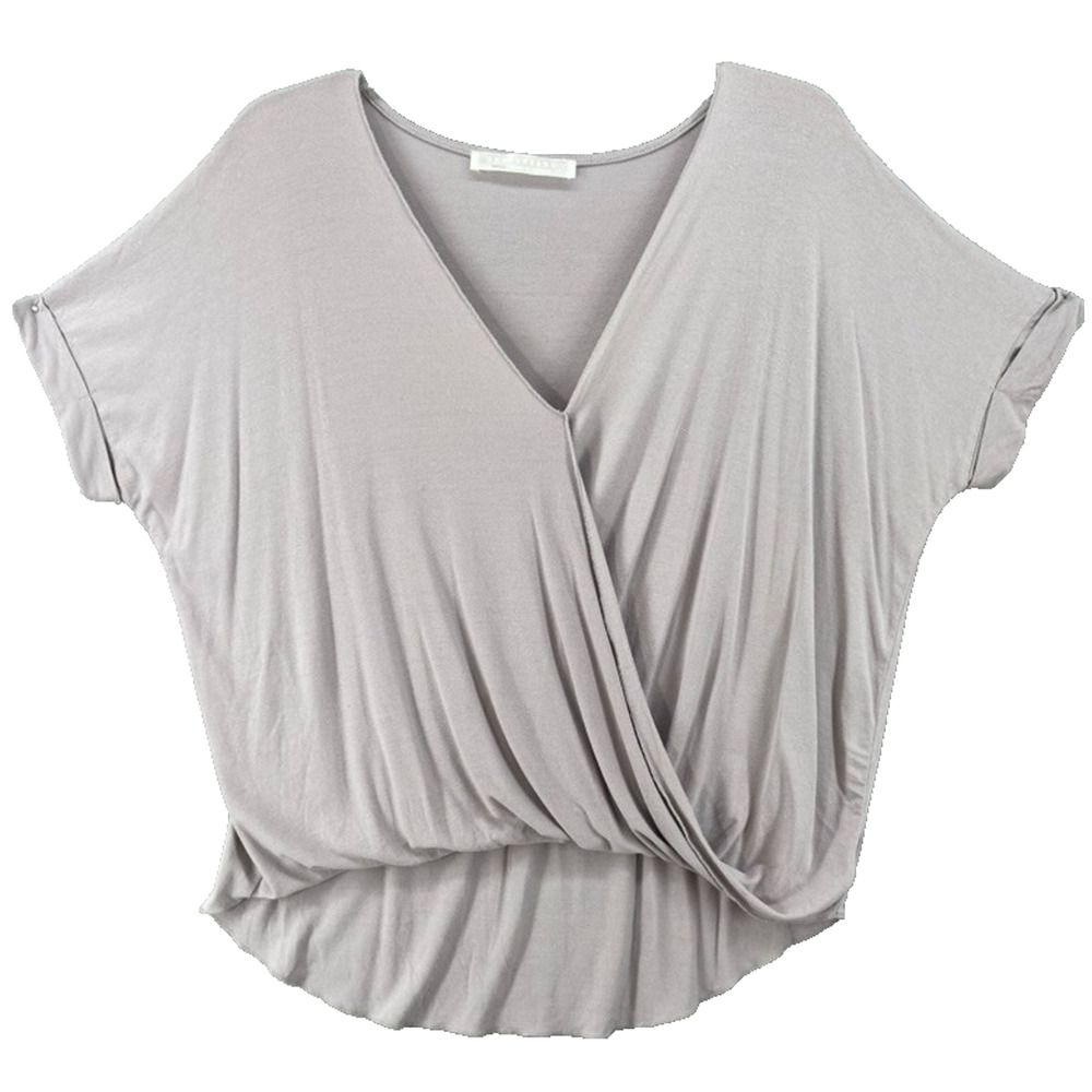 Double Zero Shirt Womens Sz S Soft‎ Lilac Purple Wrap Front Short Kimono Sleeve